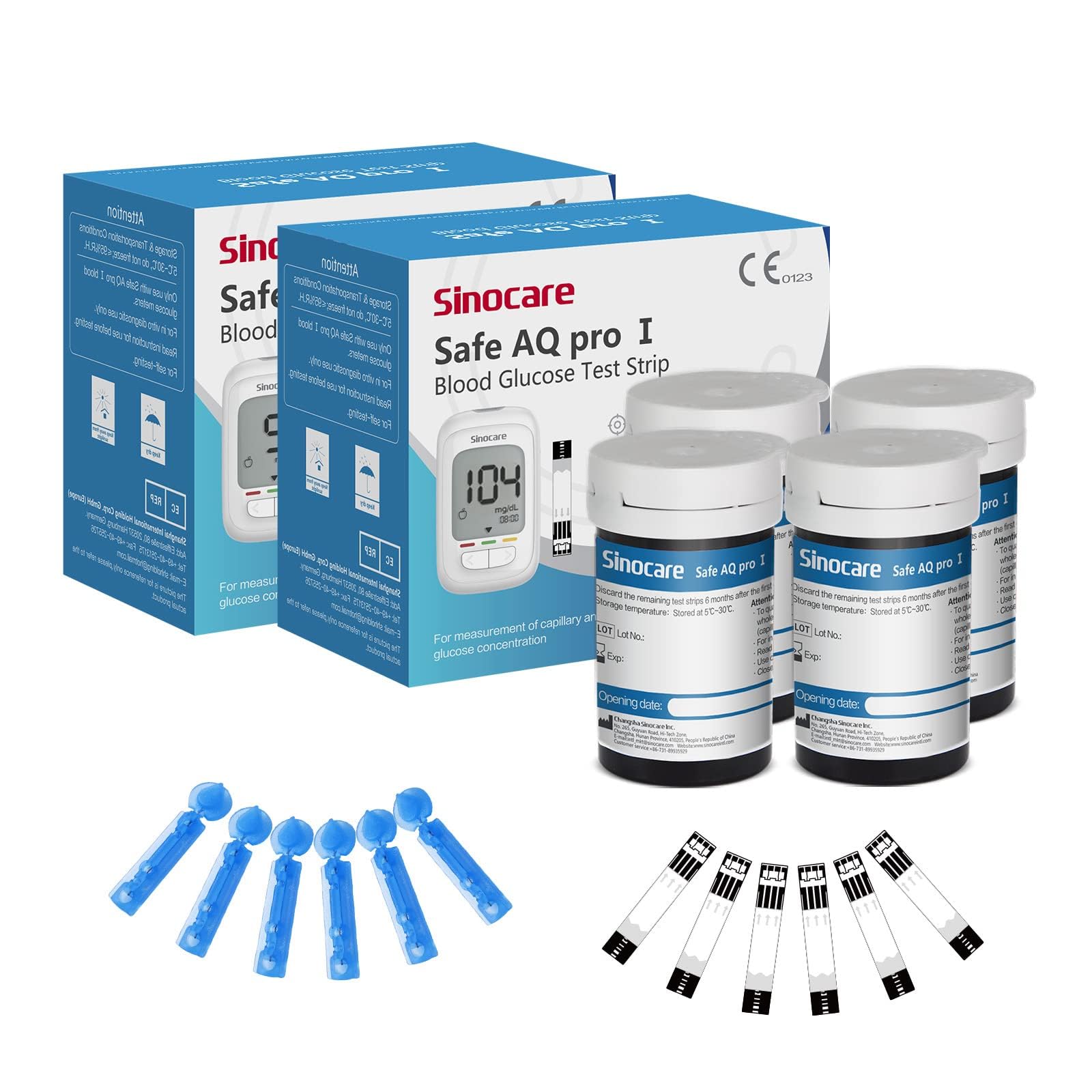 Sinocare Tiras Safe AQ Pro I Sangre, 100 x Tiras Reactivas Diabetes Strips, Sólo para Safe AQ pro Ⅰ Certificado ClimatePartner