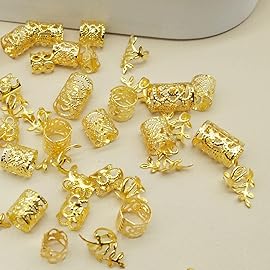 LEILEIXI 100pcs Gold Hair Jewelry for Braids Loc Jewelry Rings for Hair Adjustable Cuffs Dreadlocks Hair Beads for Women Braids Accessories