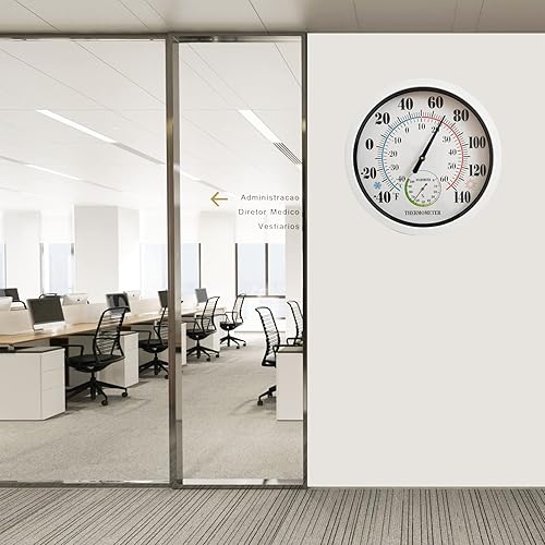 Miniatura 6 de Termómetro para interiores y exteriores, con números grandes, de 12 pulgadas, para pared, para colgar en el jardín, higrómetro, no necesita batería