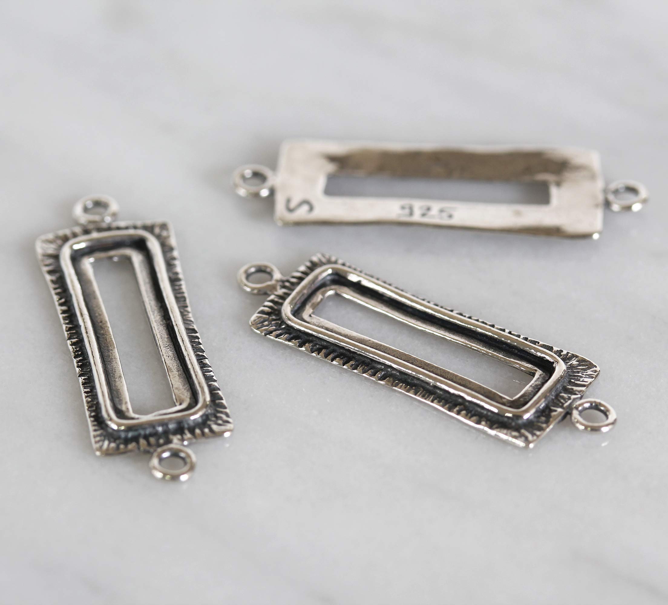 Stera Jewelry 3 szt. teksturowane prostokątne elementy ze srebra wysokiej próby 925 z pętelkami do Twoich kolczyków lub naszyjników