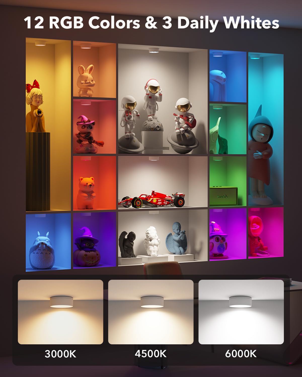 Spot LED Rechargeable USB avec Télécommande 2400mAh RGB Éclairage Vitrine Sans Fil Lampe Placard Adhesive