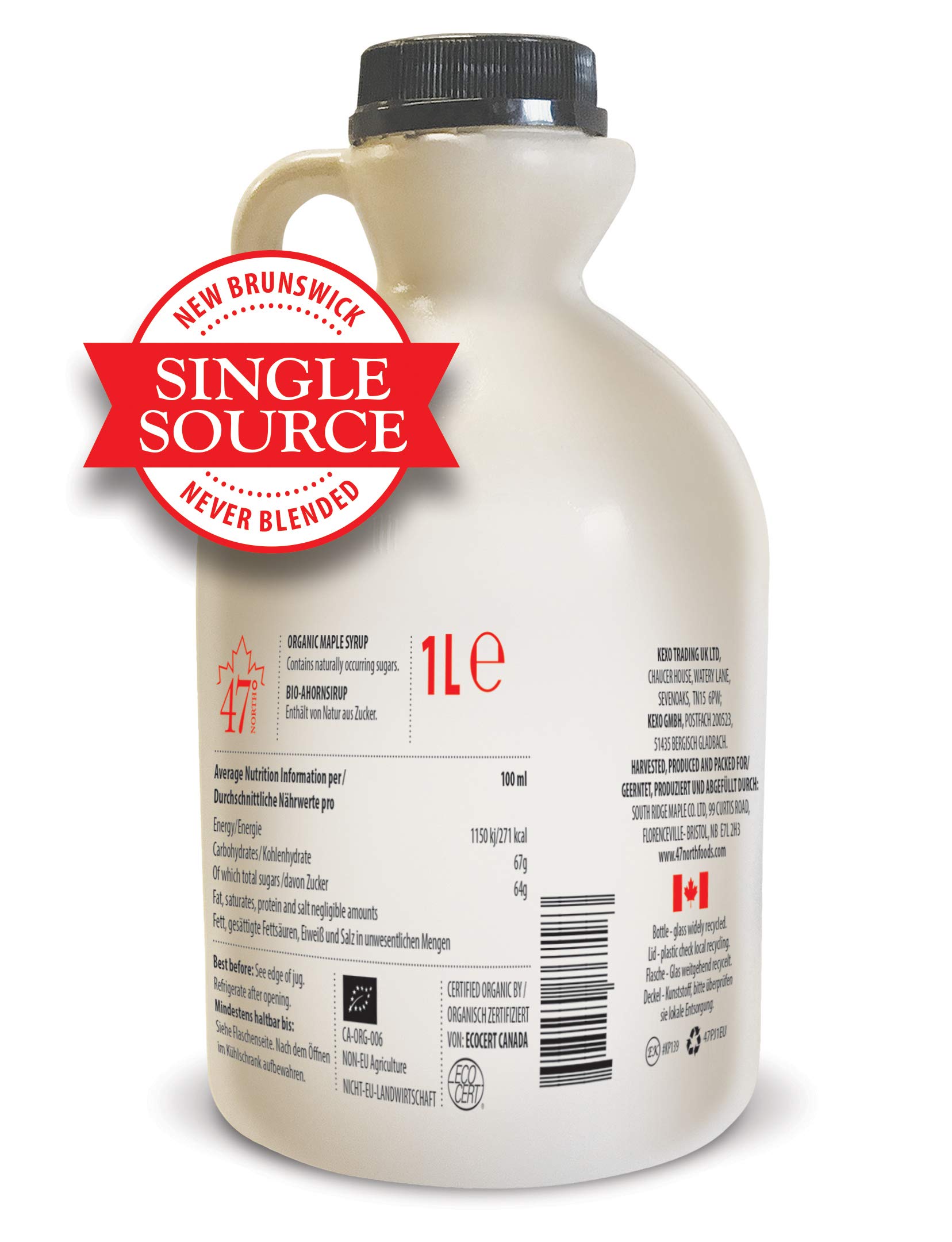 47 North Sirop d'érable biologique canadien, Single Source, Grade A, (Amber Rich, 1000ml)