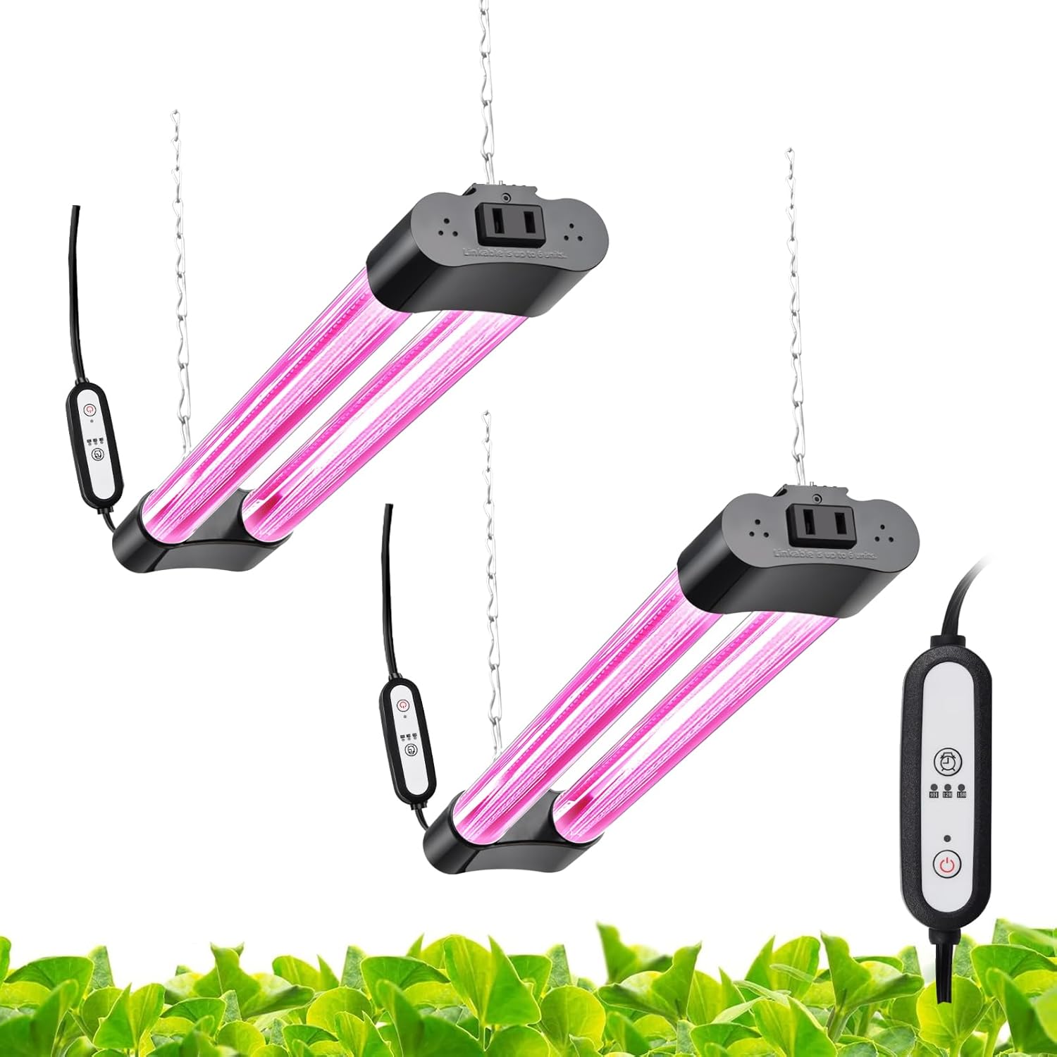 Hlite 16inch 2 Pack LED Grow Lights - Linkable Grow Lights for Indoor Plants, Full Spectrum Plant Lights Plug and Hanging Design with Auto On/Off Timer Hanging Grow Light from Seedling to Flowering