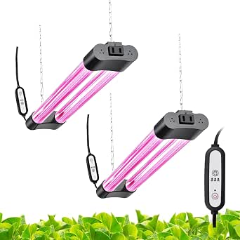 Hlite 16inch 2 Pack LED Grow Lights - Linkable Grow Lights for Indoor Plants, Full Spectrum Plant Lights Plug and Hanging Design with Auto On/Off Timer Hanging Grow Light from Seedling to Flowering