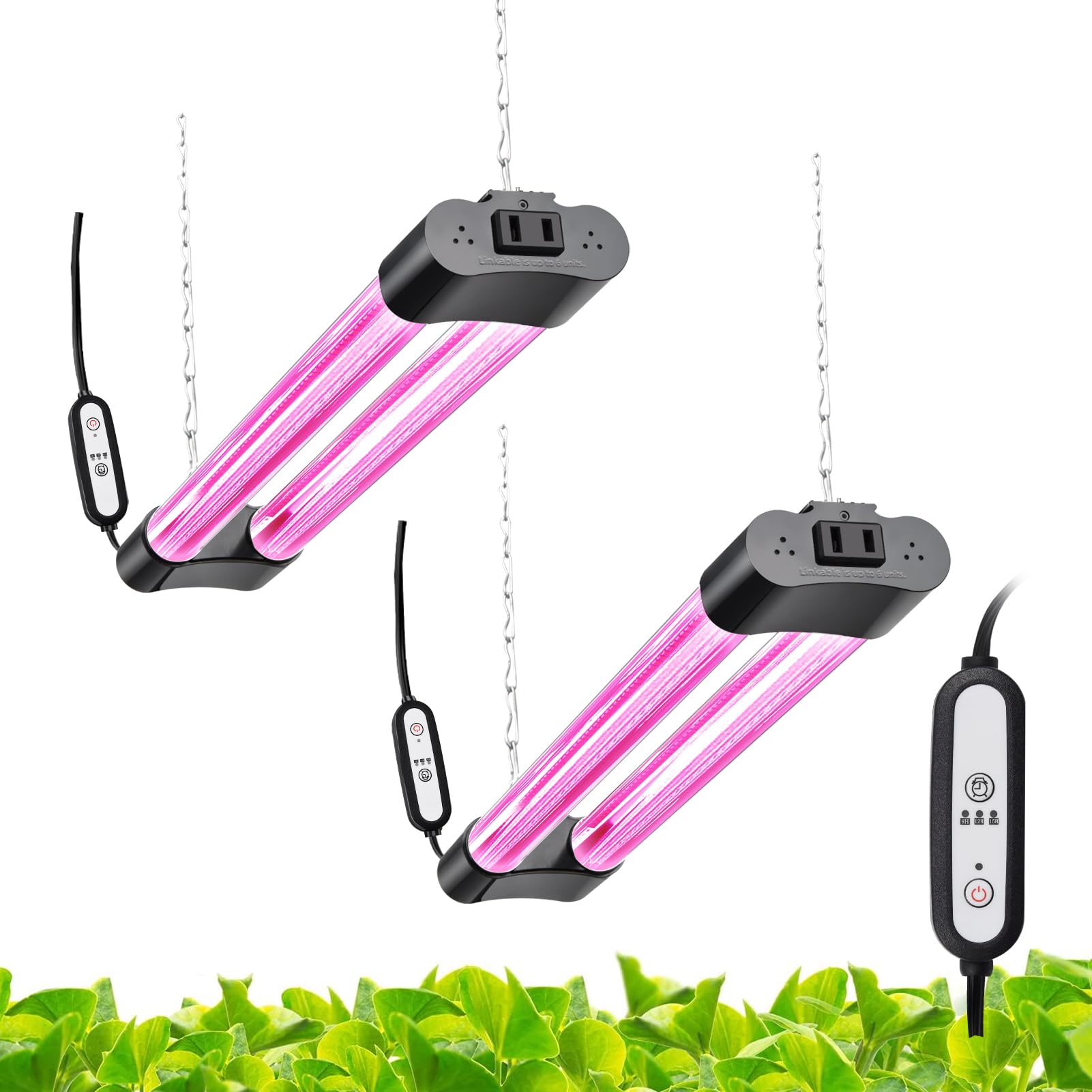Hlite - Confezione da 2 luci a LED da 40,6 cm, luci da coltivazione collegabili per piante da interno, design a spina e sospensione con timer di accensione/spegnimento automatico, luce