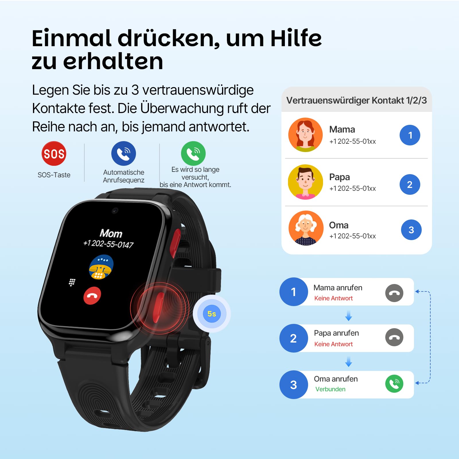 K9 4G Kids Smartwatch AI mit GPS und Telefon, AMOLED, 1,78 Zoll für Kinder mit Video,Schulmodus, wasserdichte IP68,Smartwatch Kinder ab 6 Jahren-Schwarz