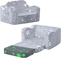 Vista 1 de MeMoreCool Kids Glow Star Sofa Chair – 2-in-1 Foldable Toddler Lounger, Gray Convertible Couch for Playroom or Nursery Soft Foam Seat