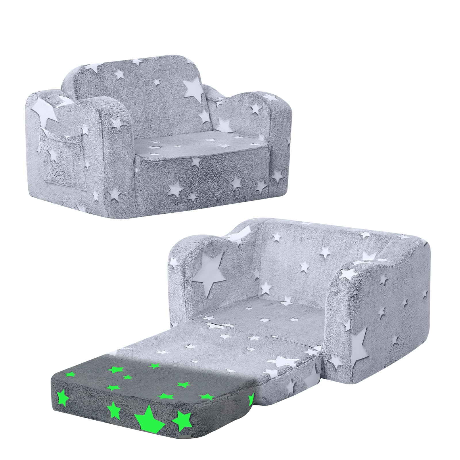 MeMoreCool Sofa dziecięca rozkładana, 2 w 1, sofa do spania dla małych dzieci, fotel dziecięcy z funkcją spania, mini kanapa do przytulnego kącika do pokoju dziecięcego, fantazyjna sofa do zabawy dla