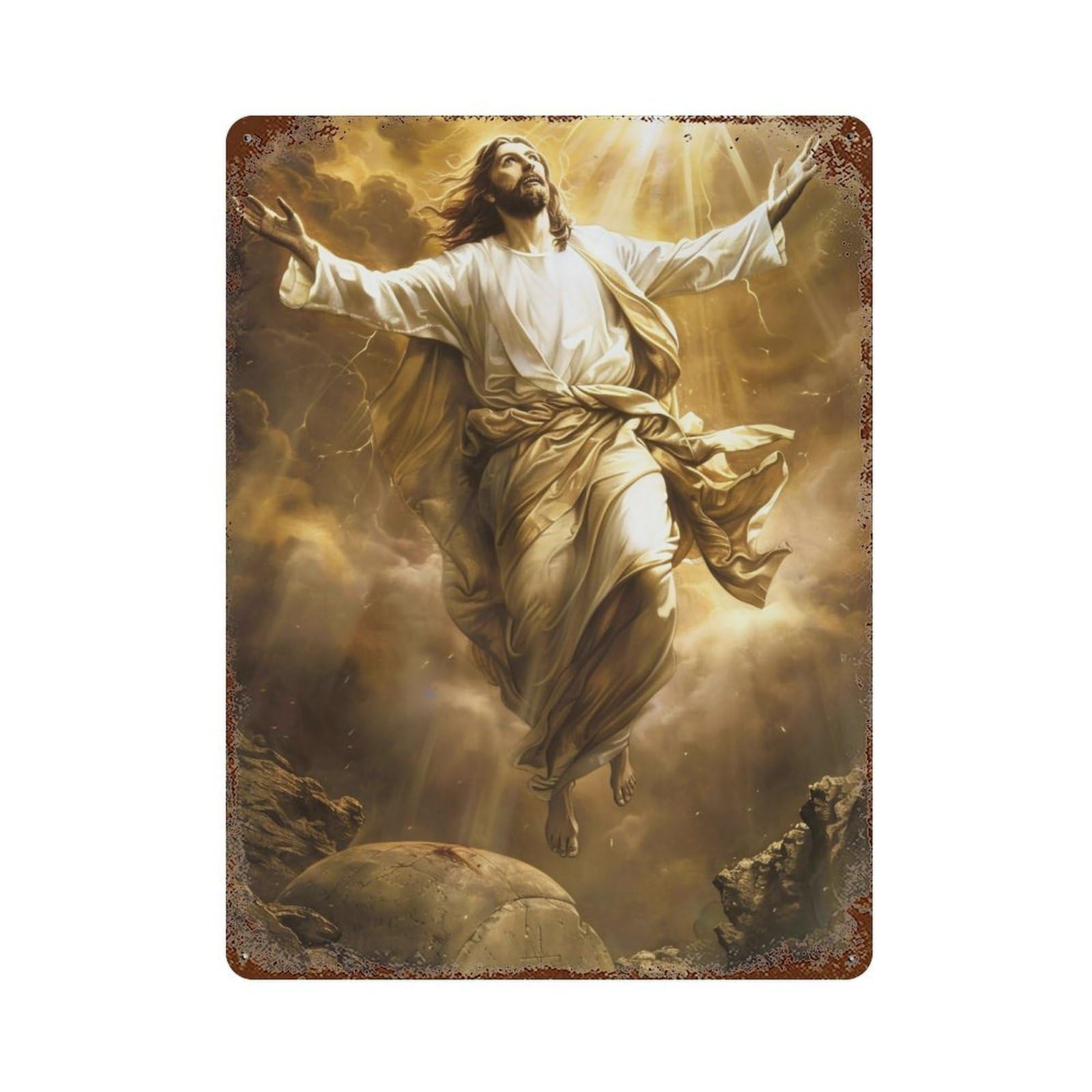YHGERTKU Jesus Resurrection Ascension 03 Wall Art Retro Iron Vintage Metal Tin Sign Poster Modern Decor for Living Rooms Gift 40x30cm