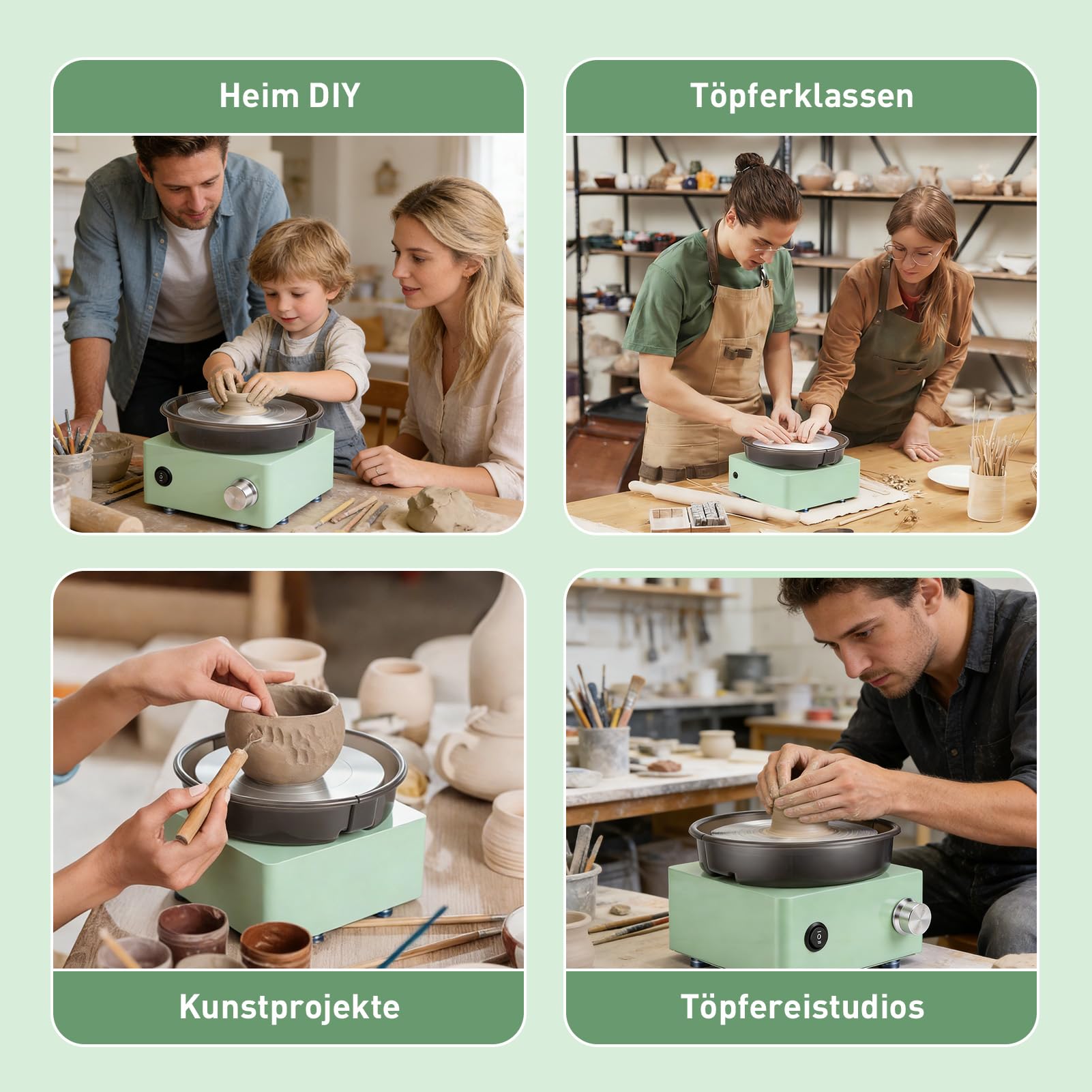 Mini Töpferscheiben Set, Töpferei DIY Maschine mit 15cm Drehscheibe, 2 Wege Rotation, Rutschfeste Basis, Metallrahmen, abnehmbarem Spritzschutz und Töpferwerkzeug Set für Anfänger