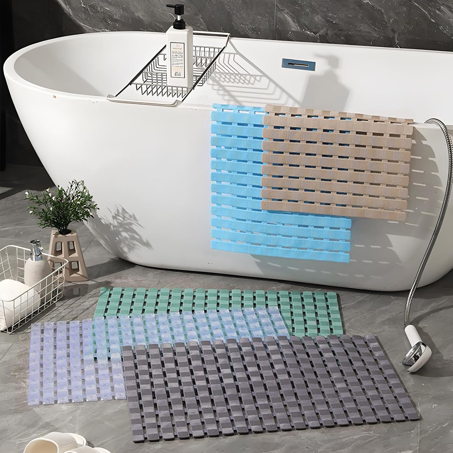 easyBee Shower Mat 27.5"x15.7", Bathtub Mat Non-Slip Bath Mat, Bathing Mat for Tub, Machine Washable, Anti-Slip Shower Liner (Khaki)