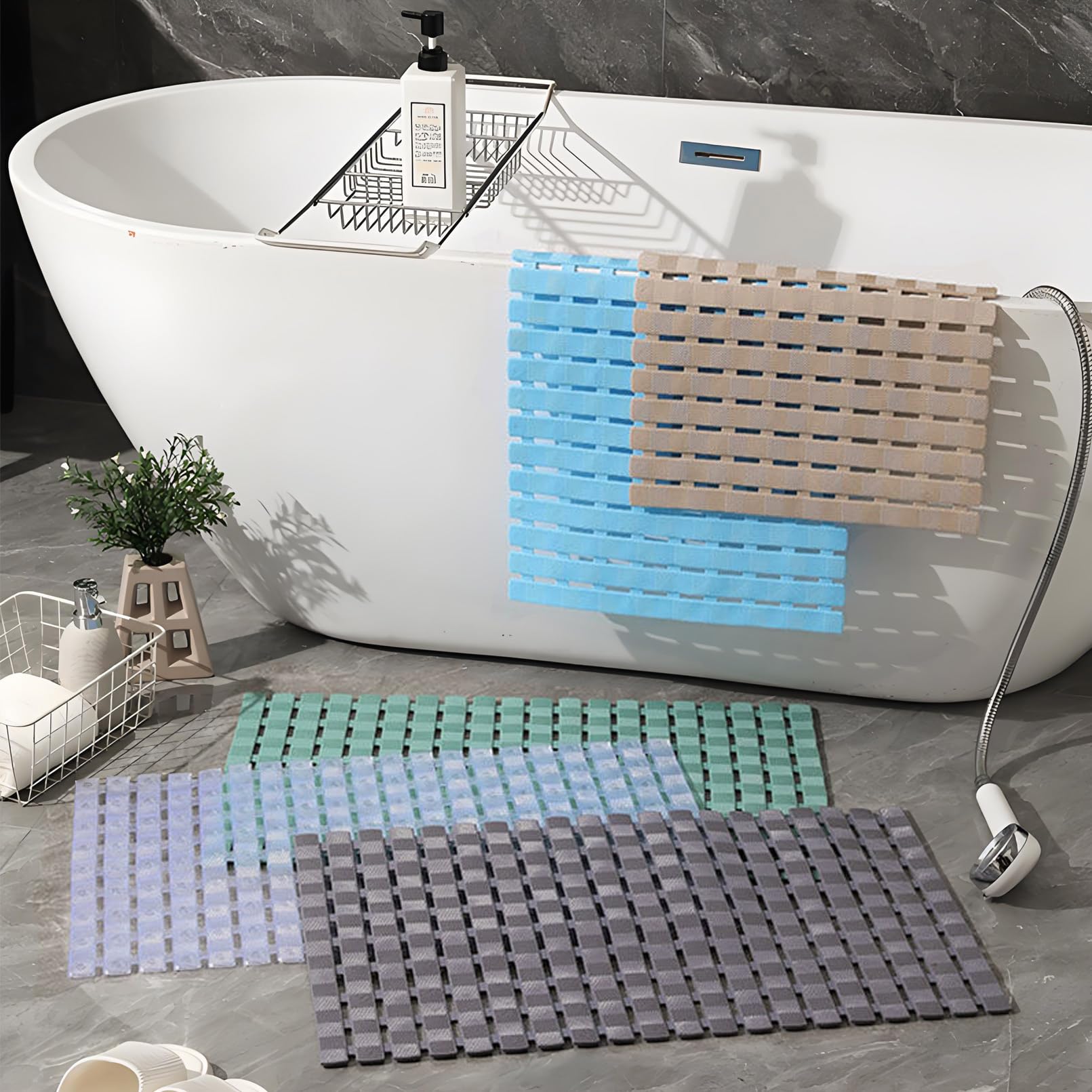easyBee Duschmatte Hautsensitiv 70x40 cm, Badewannenmatte Kinder Antirutschmatte Dusche BPA frei Latexfrei Duschmatte rutschfest Schimmelresistent Maschinenwaschbar Duscheinlage rutschfest (Grau)