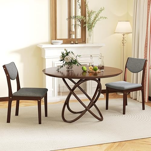 Miniatura 9 de GOFLAME Juego de 4 sillas de comedor de madera, sillas laterales de cocina tapizadas en tela de lino con asiento y respaldo acolchados, patas de