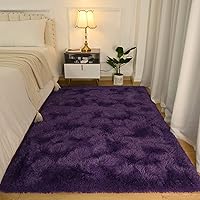 Vista 27 de Alfombras Softlife para dormitorio de 4x5.3 pies, alfombra de área púrpura para sala de estar, alfombras peludas súper suaves para dormitorio