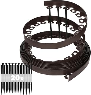 GARDENIX LineBORDER flessibile in plastica Bordo per prato in, 20 ancoraggi a terra, lunghezza 10 m, altezza 4 cm, Marrone