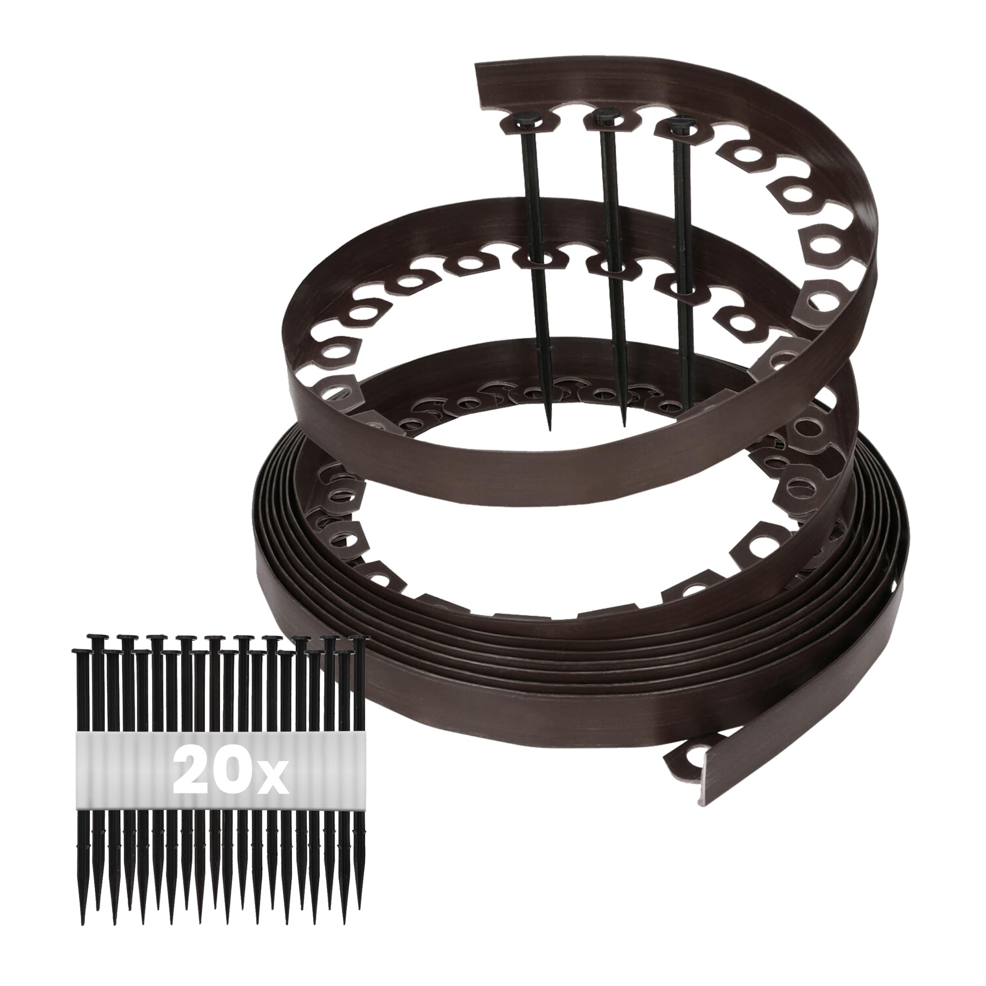 GARDENIX LineBORDER flessibile in plastica Bordo per prato in, 20 ancoraggi a terra, lunghezza 10 m, altezza 4 cm, Marrone