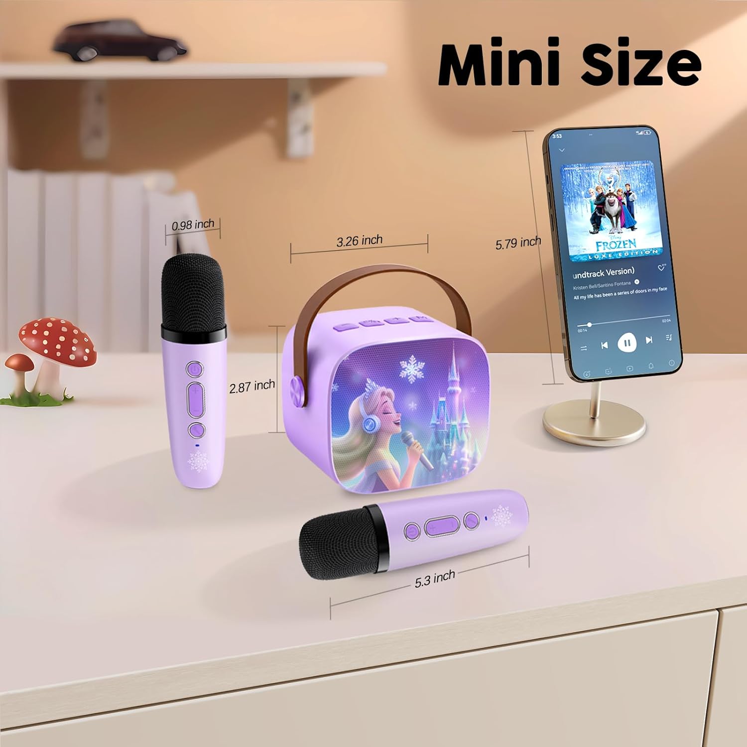 Kids Karaoke Machine for Kids Frozen Toys for Girl Gift, Mini Karaoke Machine With 2 Wireless Microphones Ages 3,4,5,6,7,8,9,10,11,12+ Year, Microphone for Kids Christmas or Birthday Toy Gift (Purple) - Image 8
