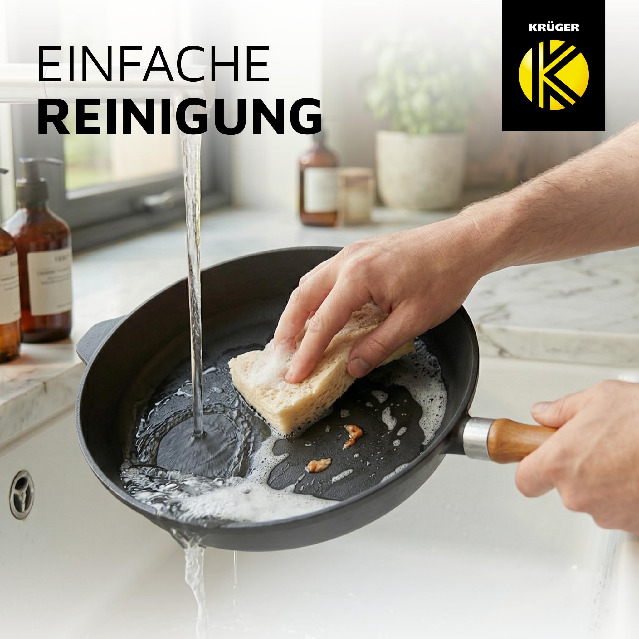 KRÜGER Eisenguss-Pfanne Rustica, Emaile, Ø 28 cm, Schwarz