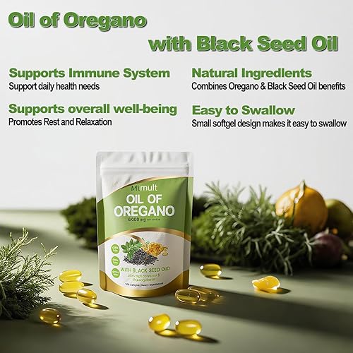 Miniatura 2 de Mtmult Aceite de orégano con aceite de semilla negra 6000 mg y moringa, aceite de orégano, cápsulas de aceite de orégano, píldoras de aceite de
