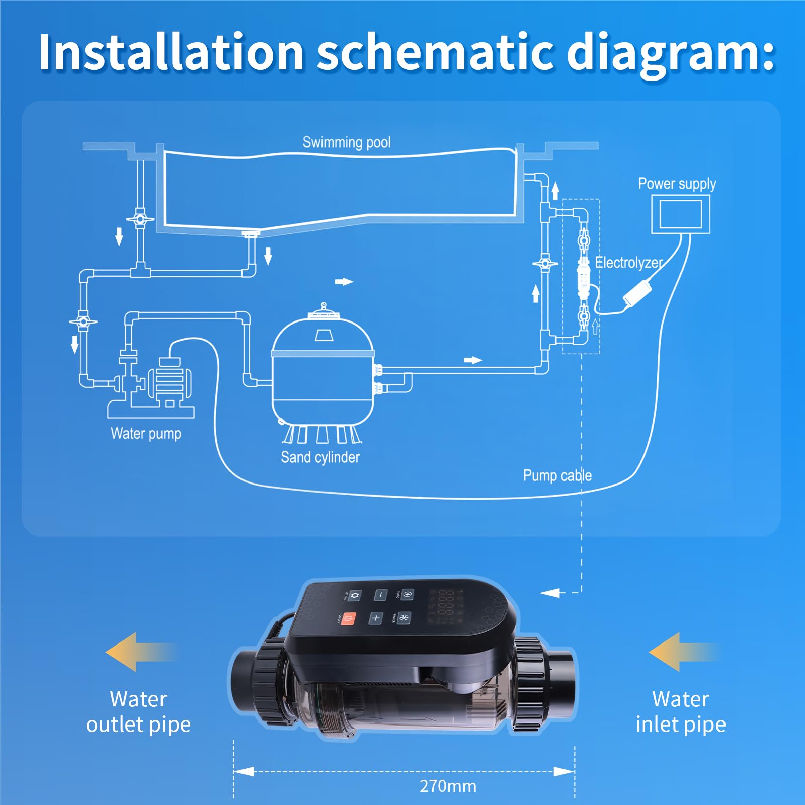 HOUSOUTION Système de chlorinateur pour piscine d'eau salée, générateur de chlore salé avec contrôle intelligent par application, système de piscine d'eau salée, chlorinateur pour piscine creusée