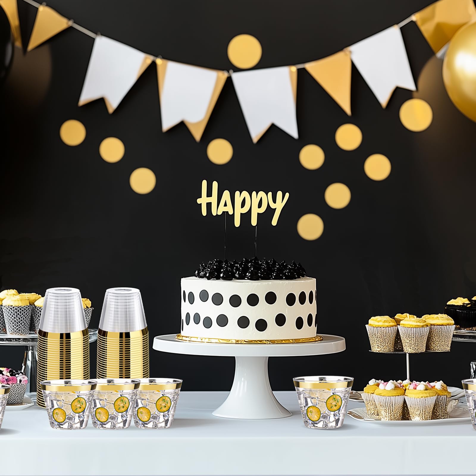 Bestluck 100Pack 9oz Gold Plastic Cups,Clear Disposable Cups with Gold Rim — Amazon image 7