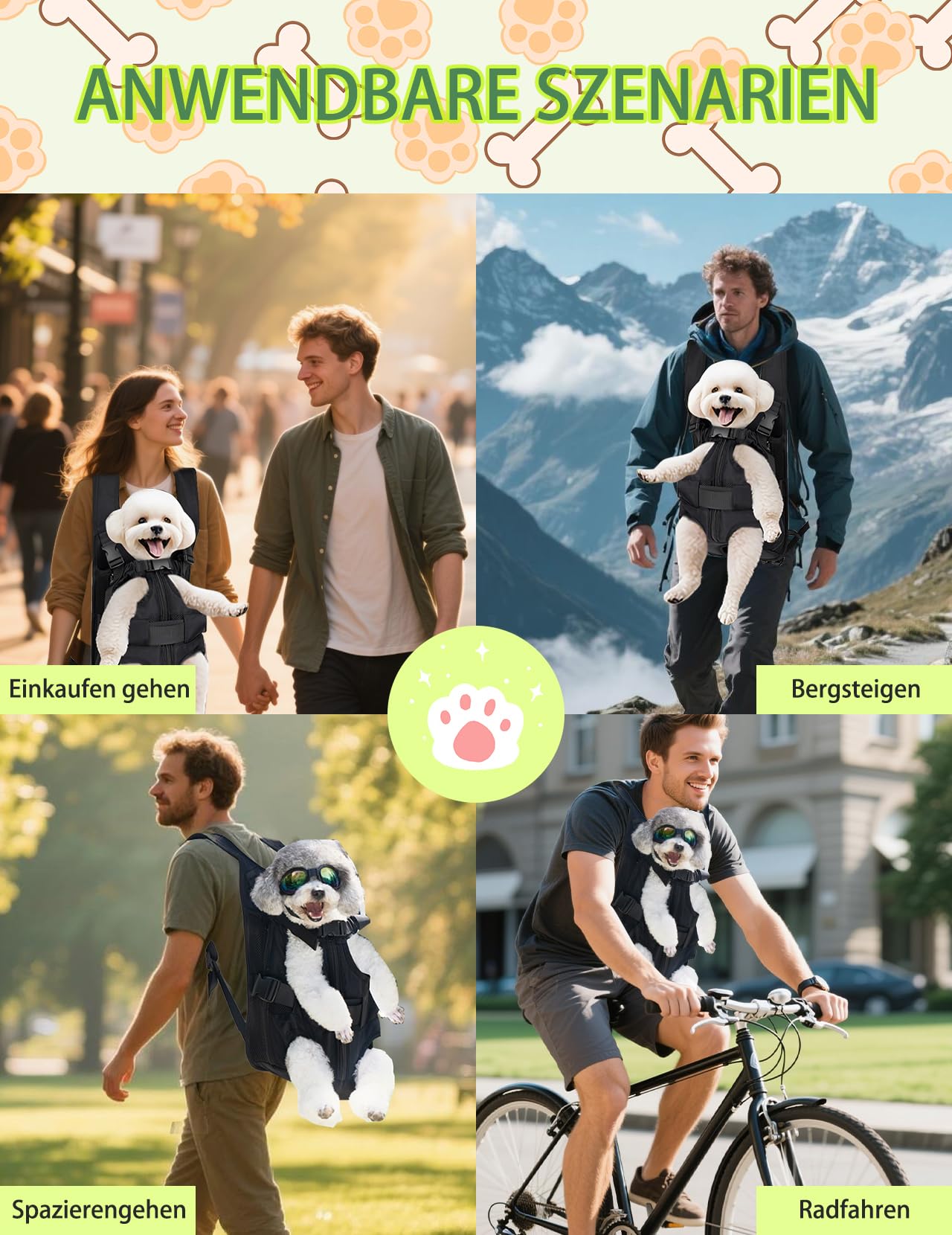 Haustier Rucksack, Hundetrage Verstellbar Hunderucksack Tragbar Atmungsaktives Katzenrucksack, für Klein Mittler Hunde Katze Welpen (Schwarz, S)