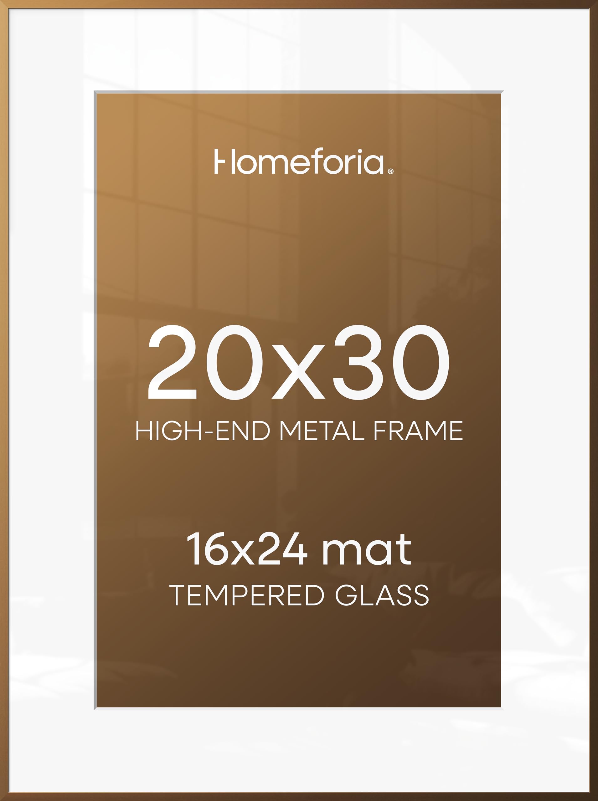 Homeforia 20x30 Picture Frame Bronze, High End Metal 20 x 30 Large Poster Frames with Mat 16 by 24 for Photo, 20x30 Brass Frame Matted to 16x24, 30x20 Hanging Frame, Tempered Glass, Wall Kit, Set of 3