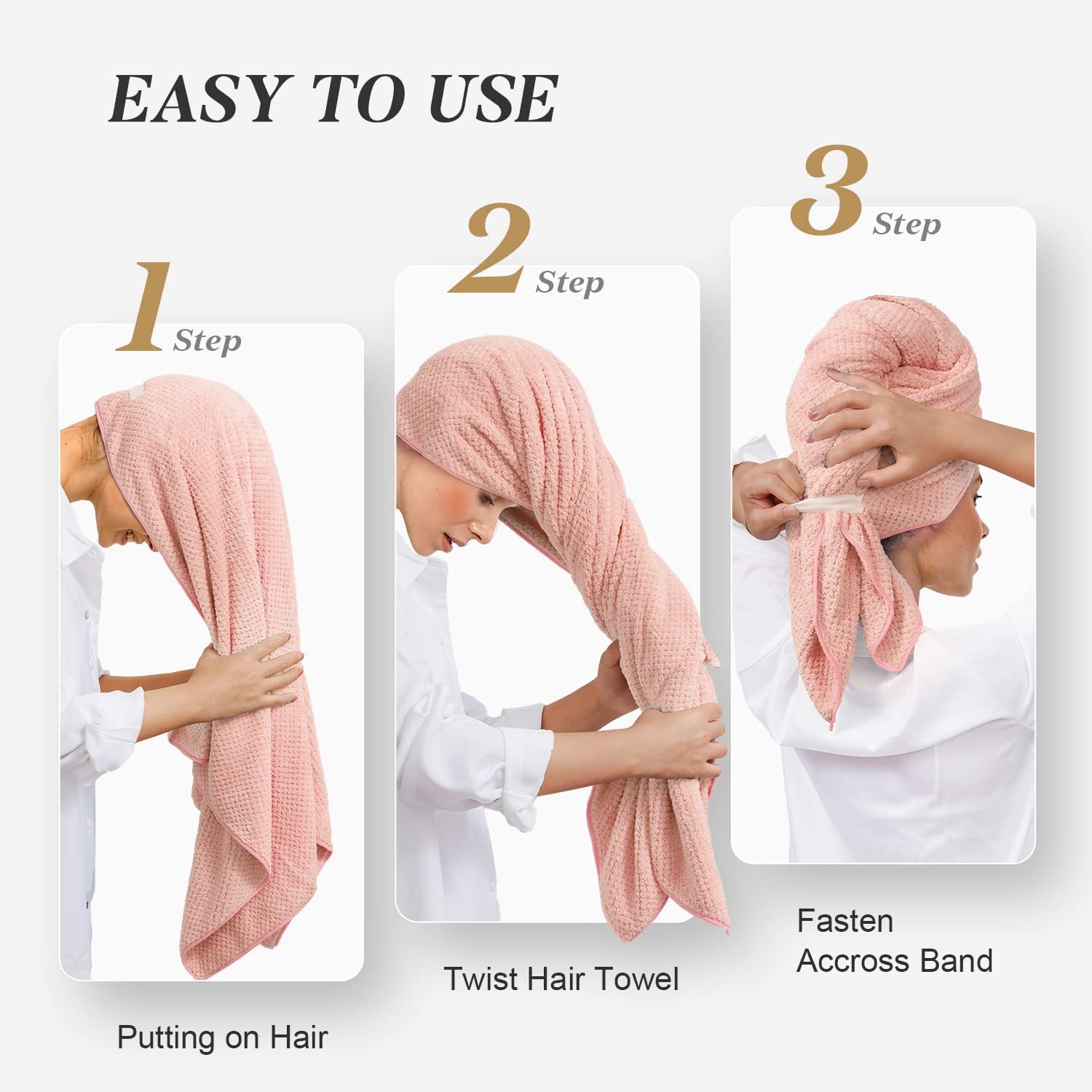 Large Microfiber Hair Towel Wrap for Women, 41 x 27.5 Inch Super Absorbent Hair Drying Towel, Anti Frizz Fast Drying Hair Turbans for Long, Thick, Curly Hair Wrap Towels Pink