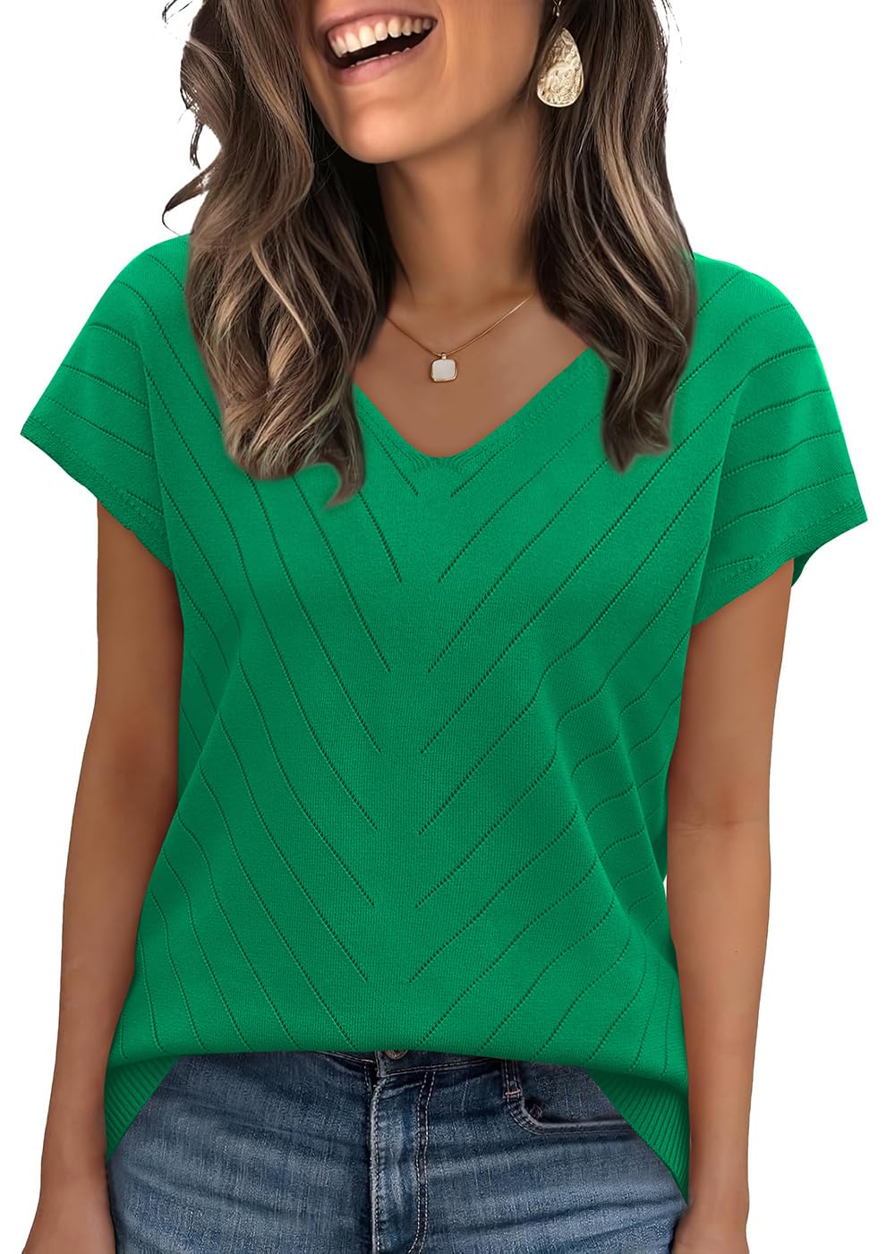 WIHOLL Short Sleeve Sweater for Women V Neck Trendy Summer Tops 2026 Beach Vacation Clothes Travel Business Casual