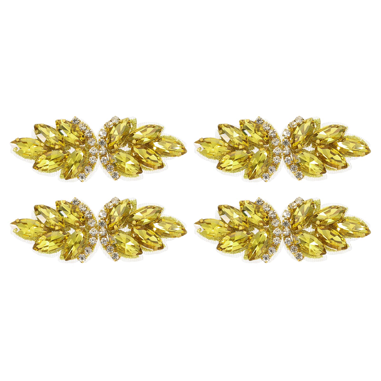 sourcing map 4Pcs Rhinestone Crystal Applique, Handmade Beaded Patches Sew on Patch Crystal Sewing Applique for Bridal Sash Wedding Dress Shoes Bags, Gold Yellow/Light Gold