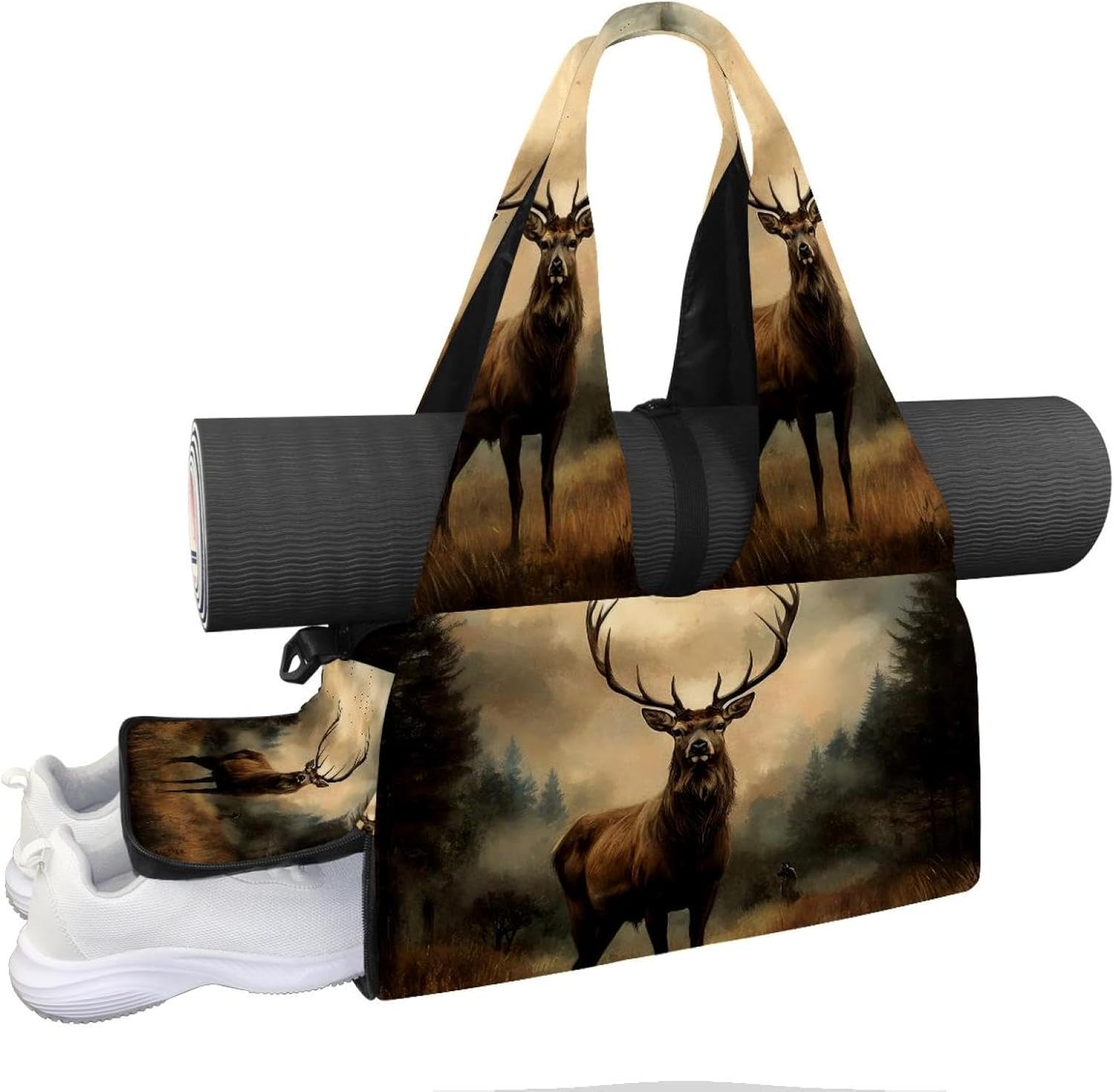 Yoga Mat Bag, Gym Workout Bag with Shoe Compartment, Wildflowers Pilates Bag for Women, Quick Access Storage Yoga Tote Bag for Sports Travel Office
