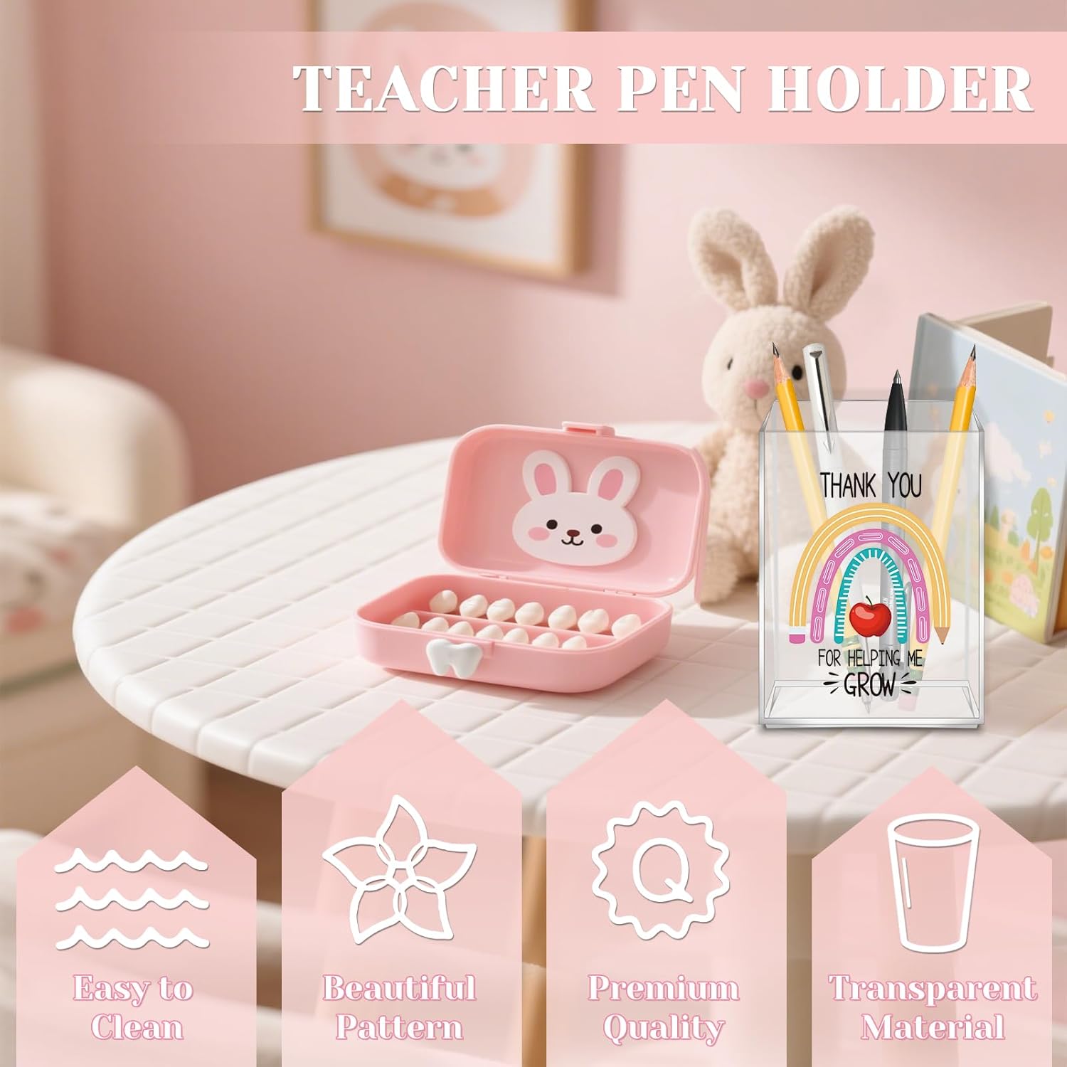 Teacher Gifts for Women, Teacher Valentines Gifts, Teachers Appreciation Gift for Valentines, Birthday, Appreciation Week, Thanksgiving, Christmas, Thank You Gift for Teachers with Pen Holder (Pink) - Image 6