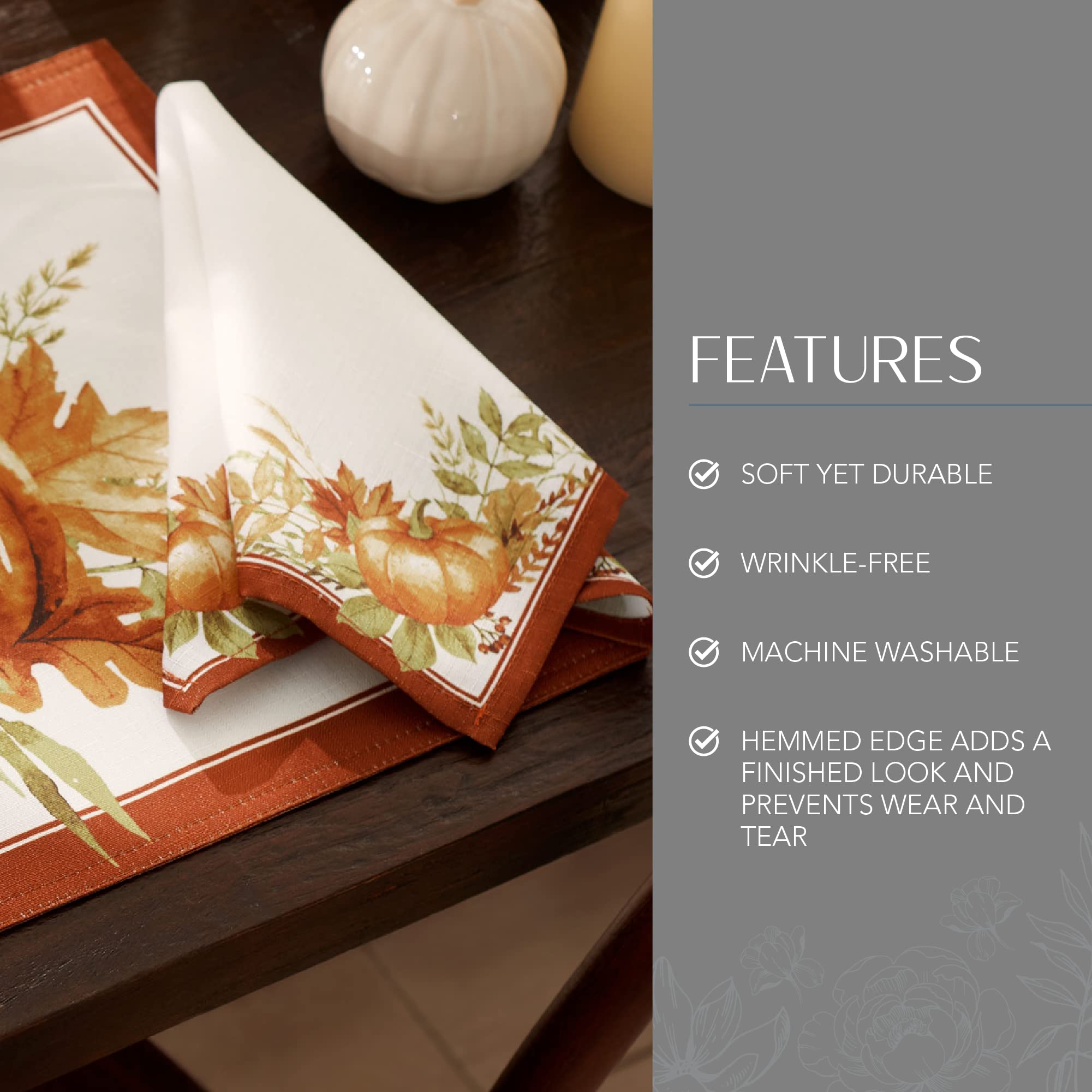 Elrene Home Fashions Autumn Pumpkin Grove Napkin, 17"x17" (Set of 4, Multi Color, 43.2 x 43.2 cm (Set of 4) - Image 3