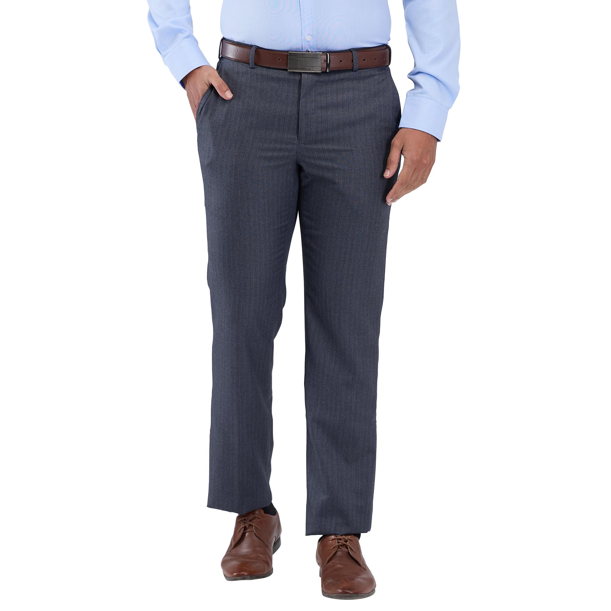 park avenue Men's Mid Rise Regular Fit Stripe Pattern Polyester Blend Flat Front Formal Trouser-picture-53