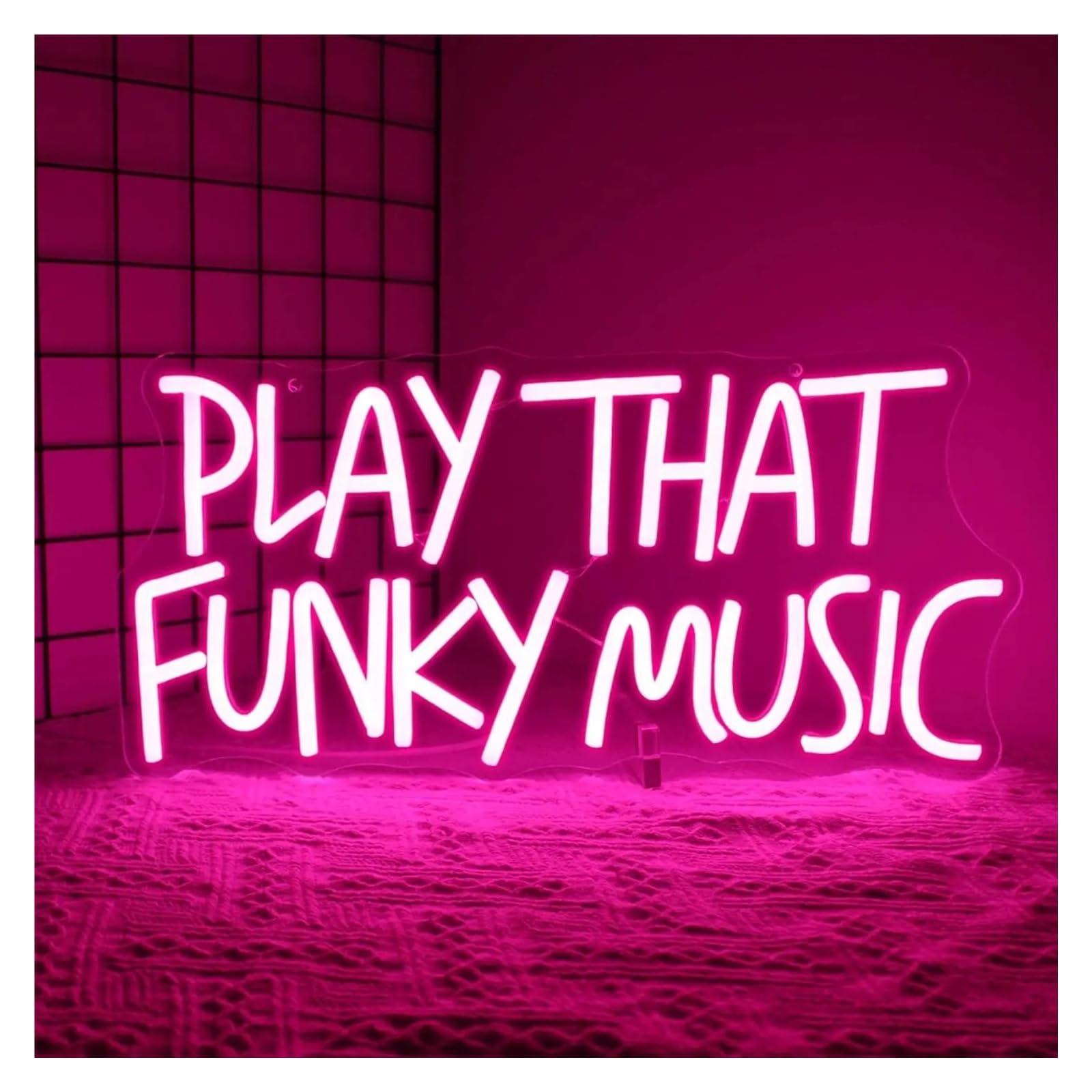 Hanging Art Neon Signs Play That Funky Music Neon Sign LED Light Dimmable For Bedroom Club Party Bar Studio Room Men Cave Karaoke Wall Decor 42cmx20.2cm(Rose Red)