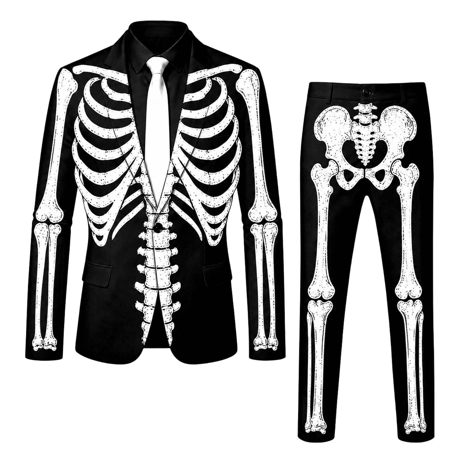 Men's 3 Piece Suit Halloween Costume Flame Skeleton Allover Print Tracksuit