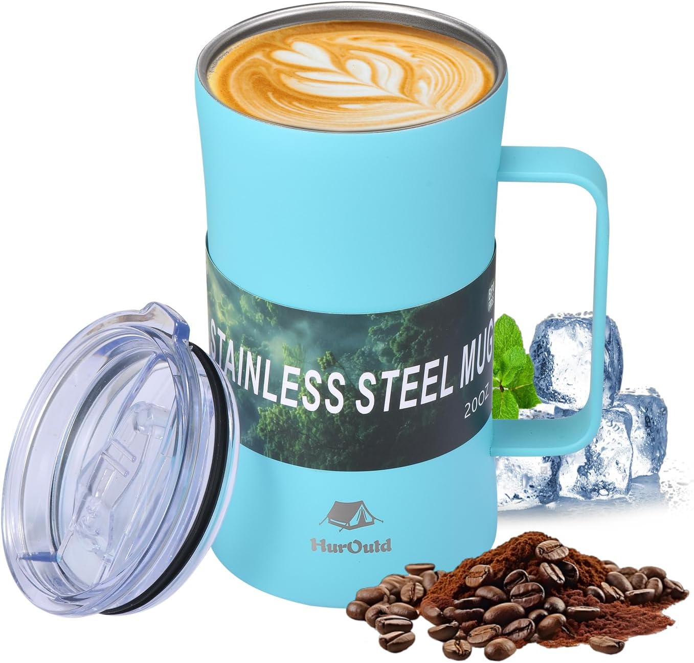 20 oz Stainless Steel Tumbler，Double-Wall Vacuum Insulated Beer Mug with Handle，Keeps Beverages Hot & Cold for Hours，Sweat-Proof Metal Tankard for IPA, Coffee, Cocktails（Blue）