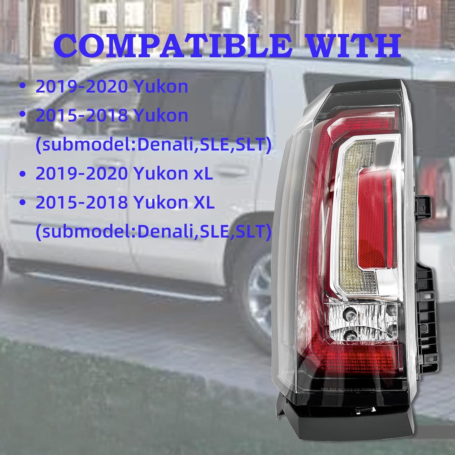 Tail Lights Assembly Compatible with 2015 2016 2017 2018 2019 2020GMC Yukon/Yukon XL LED Lens Taillights Brake Signal Assembly With Bulb, Left Driver Side, Replaces GM2800268 84536242 23380459