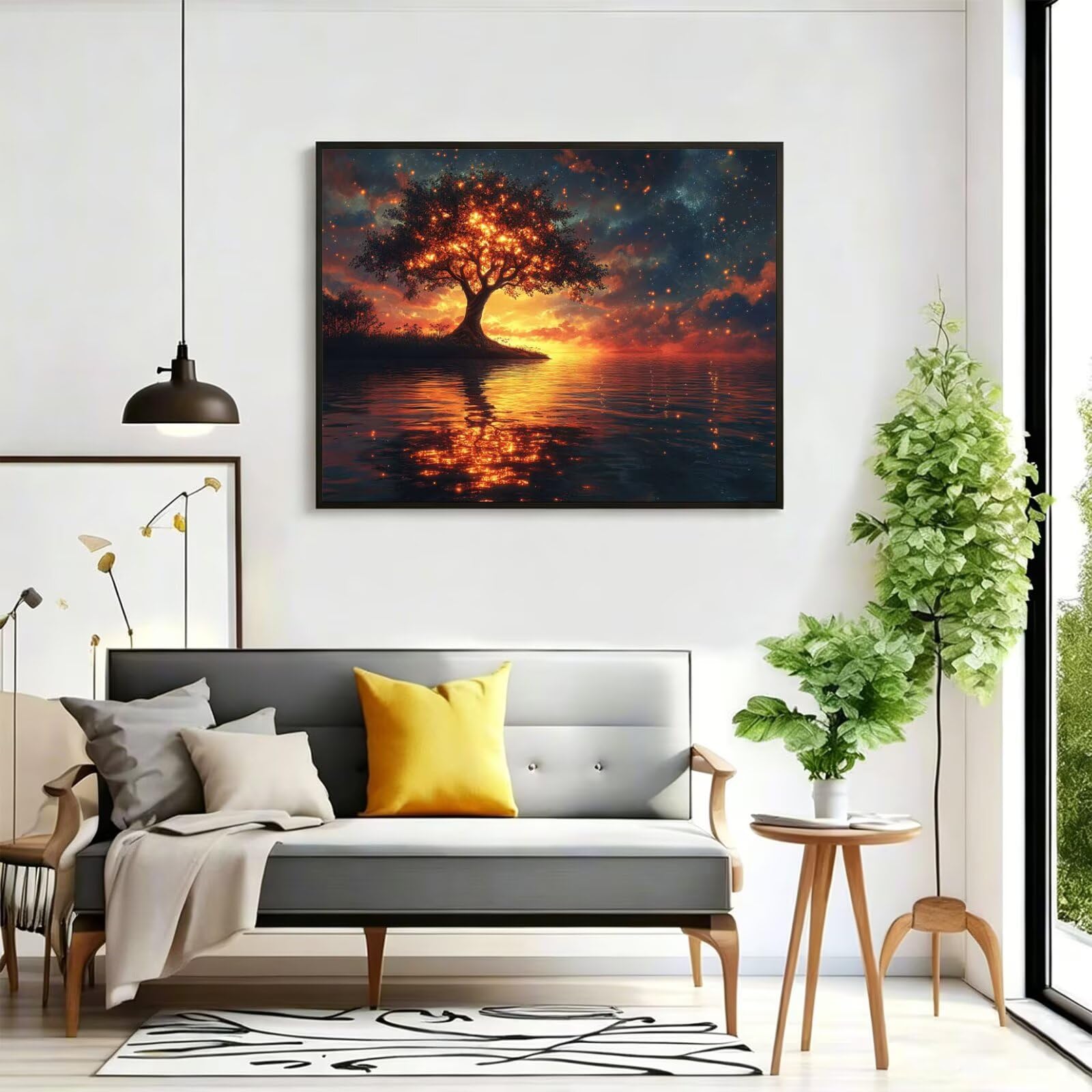 Pintar por Numeros árbol Pinturas Acrilicas Cielo estrellado Pintura por Numeros Lienzos para Pintar, Pintura Acrilica Manualidades, Decoración para Hogar, Regalos Cumpleaños, 70x90cm Sin Marco, q-830