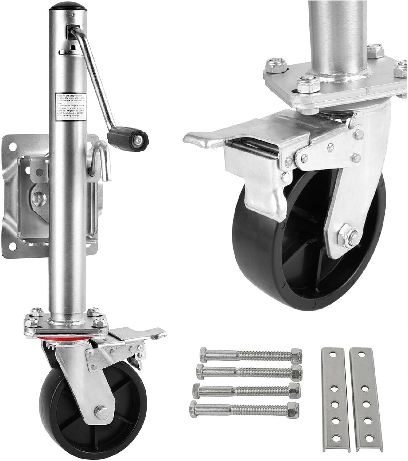 Brake Model 1200 Lbs Trailer Jack with Wheel, Heavy Duty Swivel Boat Trailer Jack, Single Wheel 6-Inch, 10" Lift Lift Swivel Trailer Jack, Bolt On Boat Tongue Trailer Jack for RV Boat