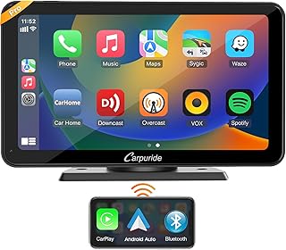 Upgrade Carpuride 701 Pro Portable 7 Inch IPS Touch Screen Wireless Apple Carplay Android Auto Smart Multimedia Dual Bluetooth Dashboard Console Car Stereo, Car Radio Receiver with Mirror Link