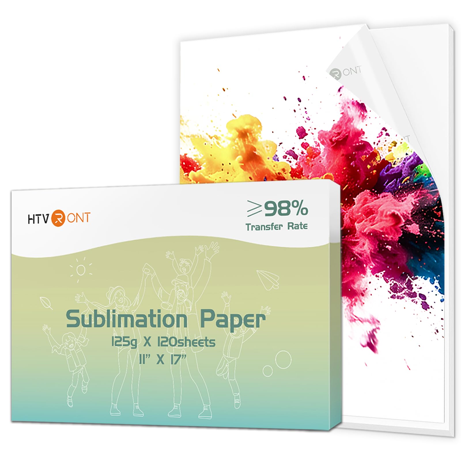 HTVRONT Sublimationspapier, 28 x 43 cm, 120 Blatt, leicht zu übertragendes Sublimationspapier für T-Shirts, Tumbler, Tassen (A3/125 g/m²)