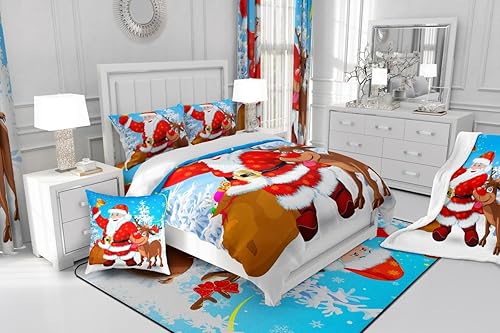 Miniatura 6 de Erosebridal Juego de edredón de Feliz Navidad, juego de edredón de Papá Noel para dormitorio de niños y niñas, edredón acolchado de ciervos y alces