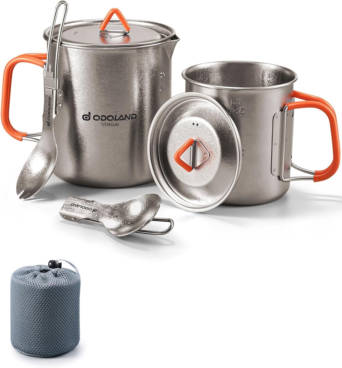 Utensilios de cocina de titanio para acampar Olla de titanio de 420 ml y 750 ml con tapa y tenedor Olla liviana para acampar para mochileros, caminatas, viajes y picnic