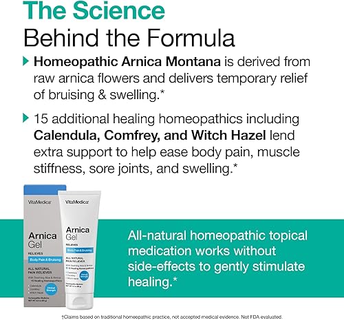 Miniatura 5 de VitaMedica  Arnica Montana  Kit de tabletas y gel  Moretones  Hinchazón  Caléndula  Consuelda  Hamamelis  Aloe calmante  150 tabletas  Gel de 3