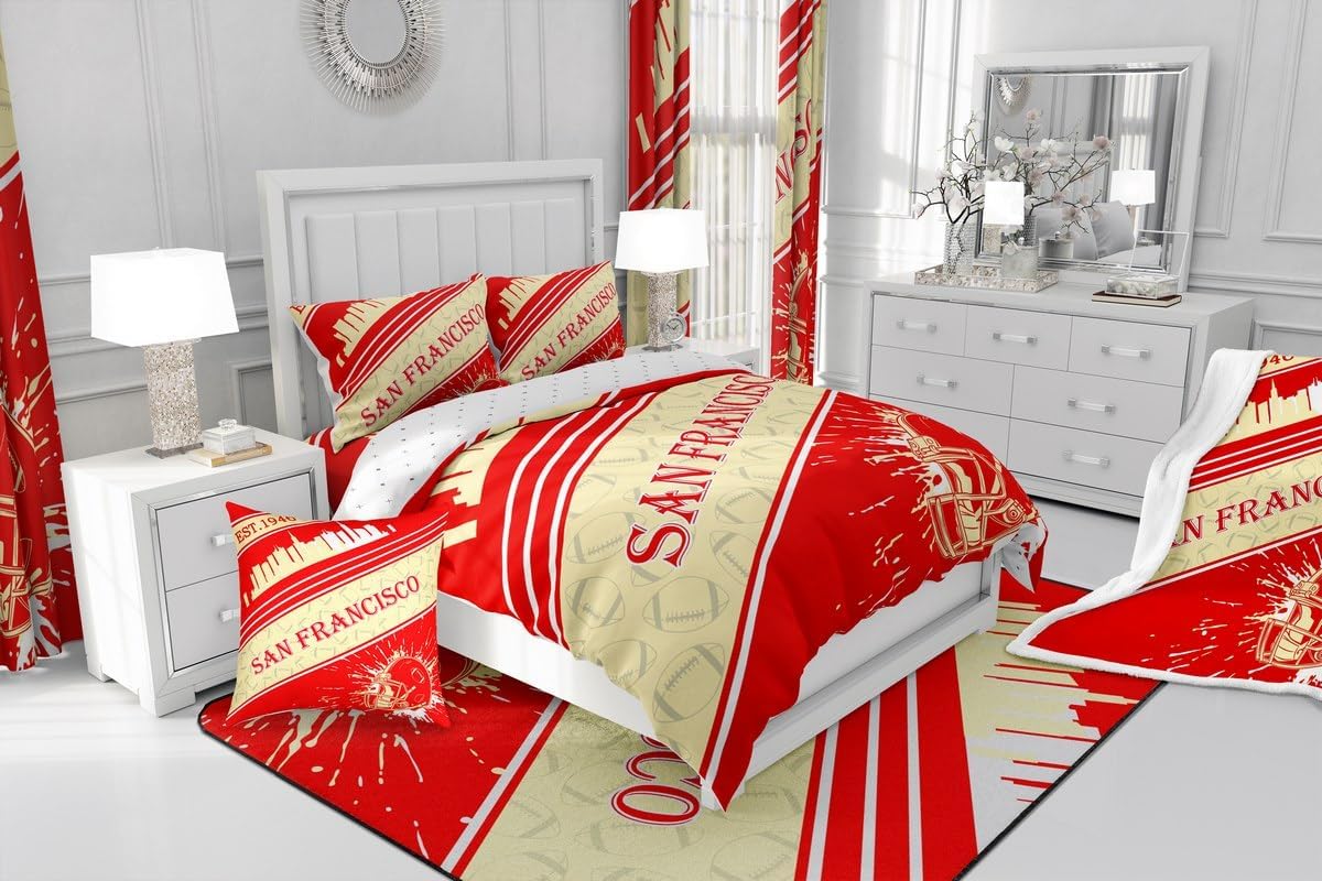 Feelyou Rugby Sports 30%-50% Room Darkening Blackout Curtain (2 Panels, 38 x 45 Inch) San Francisco Curtains for Bedroom Living Room Football City Blackout Curtains American Football Window Treatments