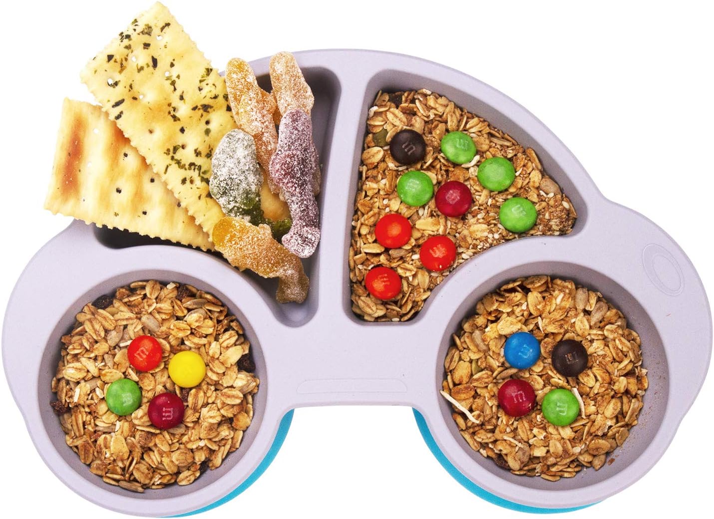 Silicone Divided Toddler Plates - Portable Non Slip Suction Plates for Children Babies and Kids BPA Free FDA Approved Baby Dinner Plate with Spoon Fork (New Car Gray)