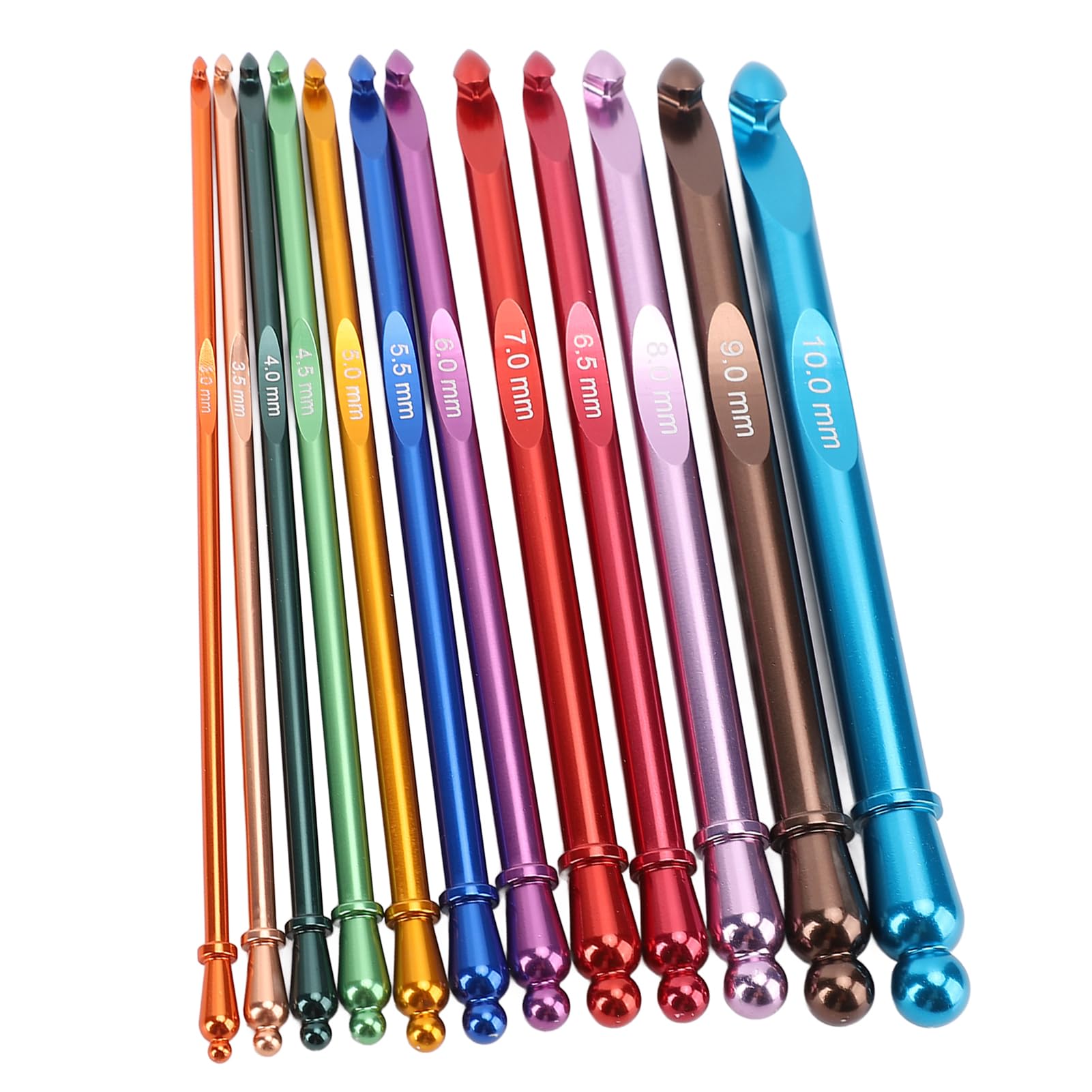 Set di uncinetti, 12 pezzi da 3 a 10 mm ergonomici in alluminio metallo set di uncinetti ergonomici lunghi 15 cm con aghi in metallo colorato