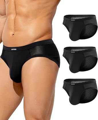 Casey Kevin Mens Sexy Mesh Briefs Breathable Cool Silky See Through Underwear for Men Pouch Lingerie 3 Pack