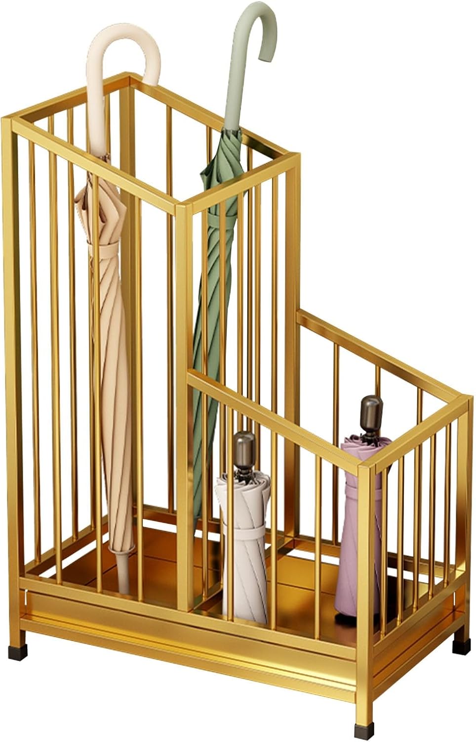Metal Umbrella Holder | Large Capacitystanding Umbrellas Stand Rack with Removable Drain Tray & 4 Mats, Stable Space-Saving, Umbrella Organizer for Home Entryway,Gold 40X